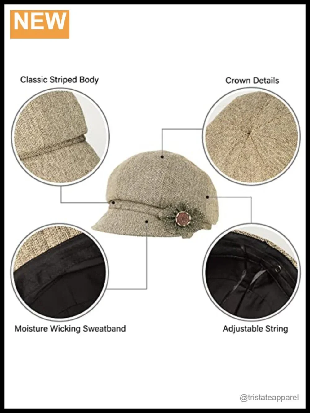 Women Retro Newsboy Cap Hat with Flower Buckle Cotton Linen